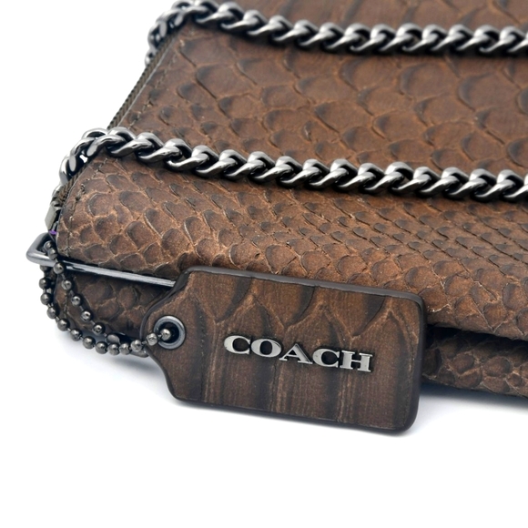 Coach Handbags - COACH EUC Brown Python-Embossed Chain Shoulder Bag
